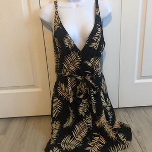 H&M Black and Gold Palm Leaf Wrap Dress